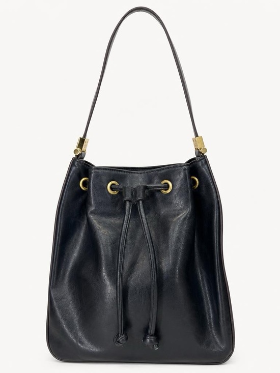 Vintage Handbags - 90s Mondani Black Bucket Shoulder Bag With Drawstring Closure